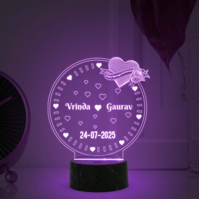 Personalized Couple Night Lamp with Multicolored Light Customized with Name Gift for Birthday Anniversary